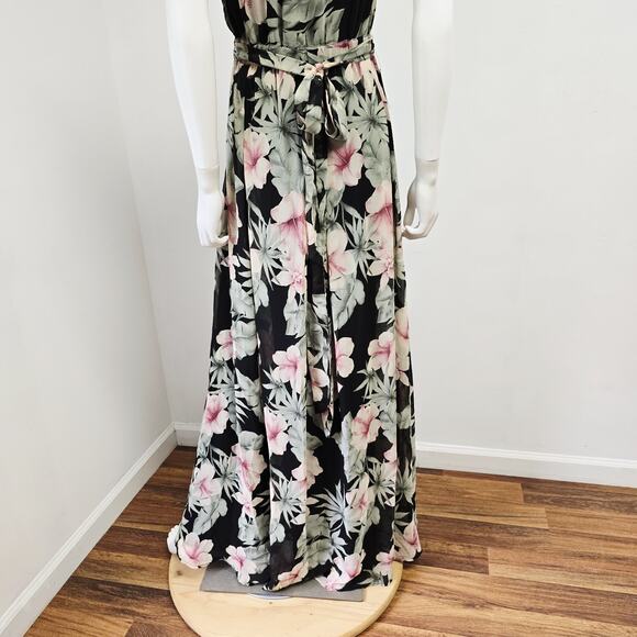 Lulus Maxi Dress Small Womens Love Interest Black Floral Flowy V-Neck Lined NWOT - Picture 8 of 16